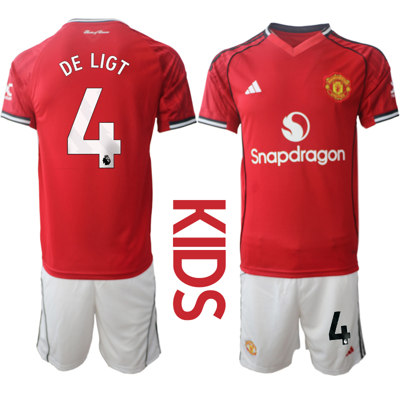 Youth 2025-2026 Club Manchester United home Red #4 Soccer Jersey->youth soccer jersey->Youth Jersey